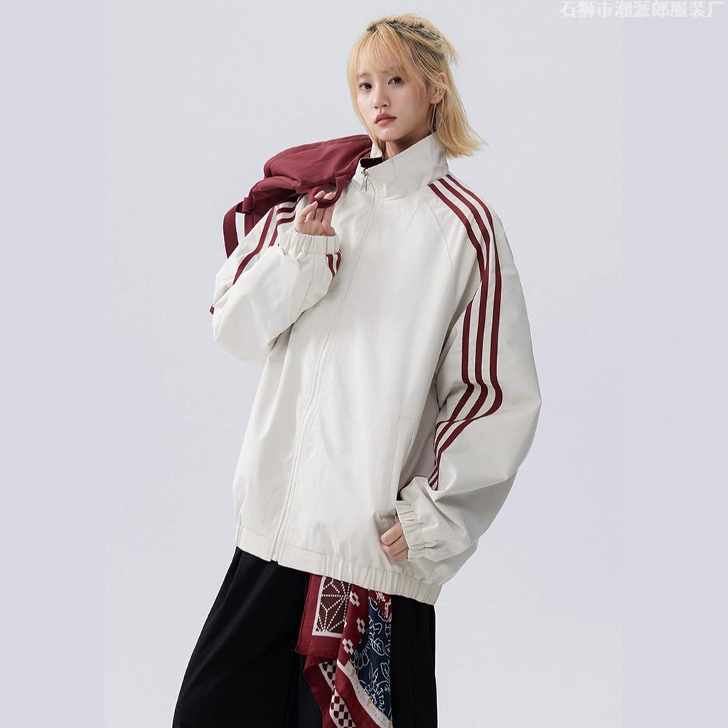 Doppelseitige Jacke Jacke für Herren und Damen Herbst Neu Koreanische Kleidung Gestreifter Clip