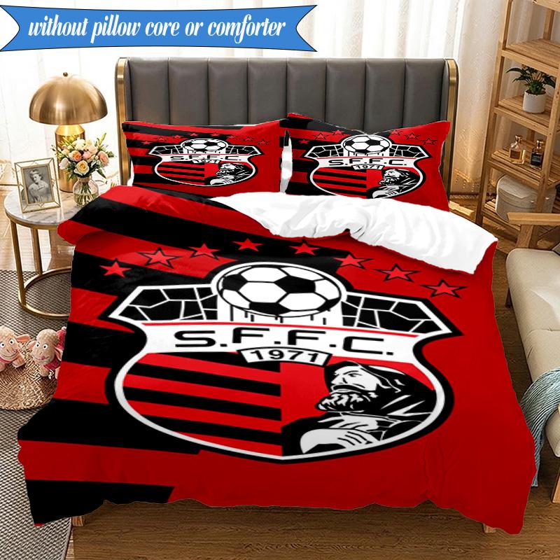 3PCS Soccer Team Crest Design Printed Soft Bedding Set,Including 1pc Duvet Cover And 2pcs Pillowcases Perfect for Bedroom, Dormitory, Fan gift