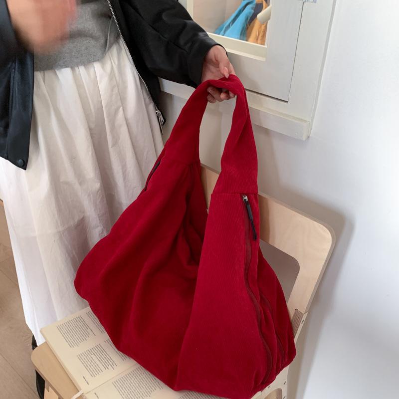 Corduroy Large Capacity Female Handbags for Women Fall Winter New Flannel Tote Shoulder Bag Simple Solid Color Underarm Bags