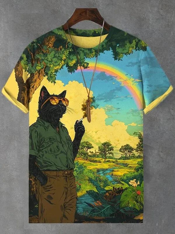 2025 Men's Funny Animal Print T Shirts Short Sleeve 3D Print Tees Crew Neck Summer Casual Tops Clothing Apparel