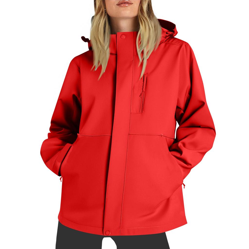 Women Solid Stripe Rain Jacket Outdoor Plus Waterproof Hooded Raincoat Windproof