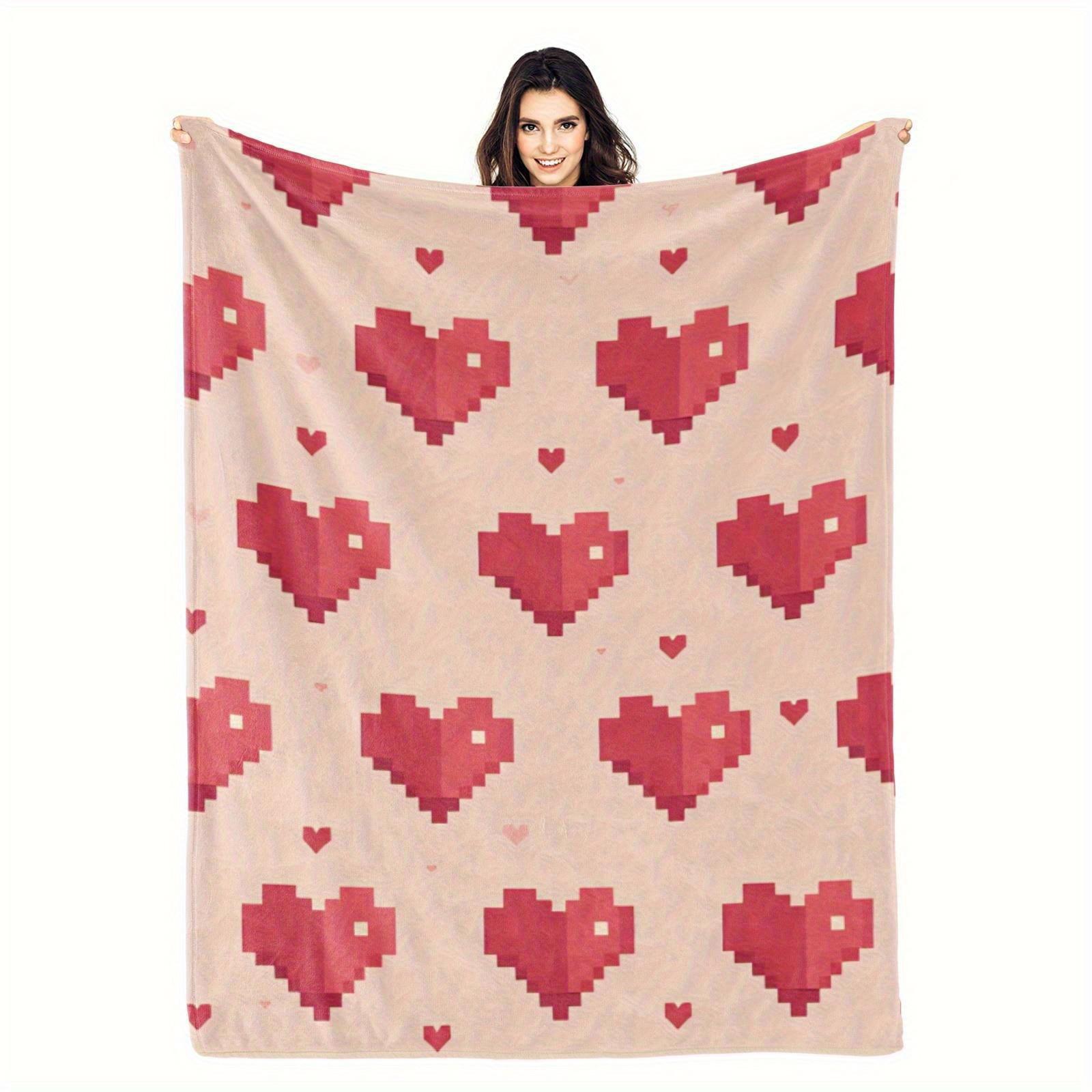 

Pink pixel heart-shaped pattern Flannel printed blanket suitable for all seasons suitable for living room office sofa and travel 130x150CM