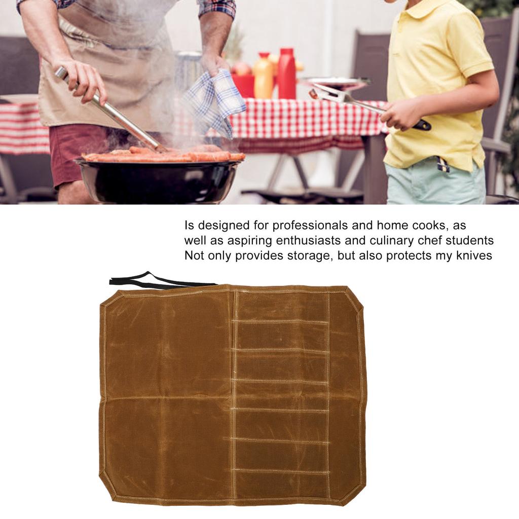 Waxed Knife Bag 7 Professional Foldable Chef Knife Roll Bag for Camping Barbecue