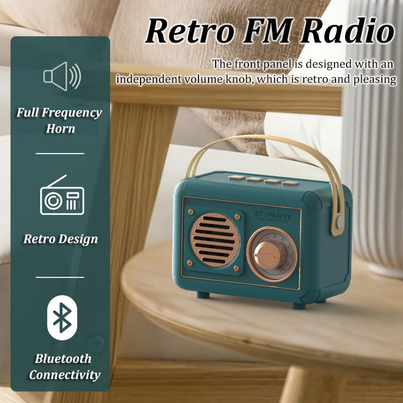Retro FM Radio Portable FM Receiver Vintage Bluetooth Speaker Subwoofer TF/USB/Headphones Player Rechargeable Radios for Gift