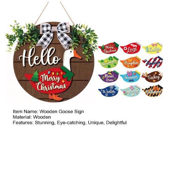 13 delar/set Utbytbart Trä Gås Välkomstskylt Säsongsbetonad Bondgårds Entrédörr Dekoration Rustik Hej Gäss Rund Krans för Inomhus Utomhus Veranda Vägg