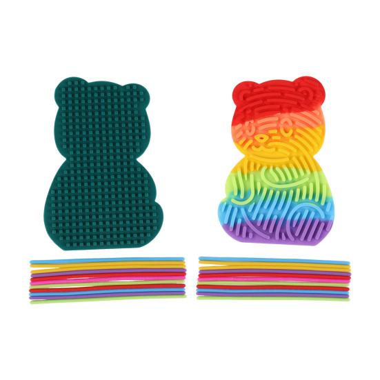 Cartoon Bear Sensory Activity Board Stress Relief Double Sided Sensory Board with Silicone Strings Boys Girls Silent Fidget Toy Travel Essentials