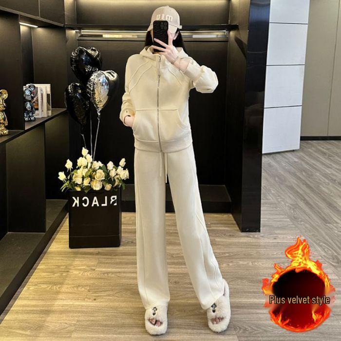 

Women s Stylish Blue Velvet-Enhanced Hoodie & Pants Set - High-End Autumn/Winter Casual Sportswear L (105-120 jin)