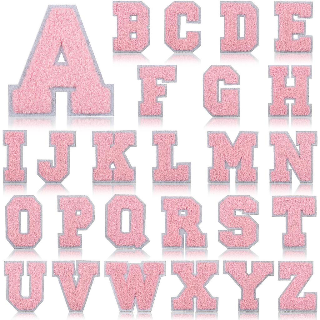 Roaring Sky A-Z Pink Chenille Embroidery Patch: 7cm Iron-on Sticker for Bags