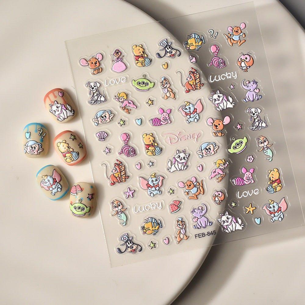 Cute Flying Elephant & Winnie the Pooh Nail Stickers - Adhesive, Waterproof Cartoon Decorations