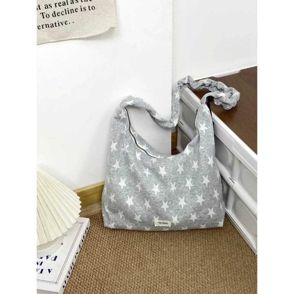Korean Star Print Crossbody Bag for Women, Black White Large Capacity Hobo Shoulder Purse, Casual Versatile Handbag for School