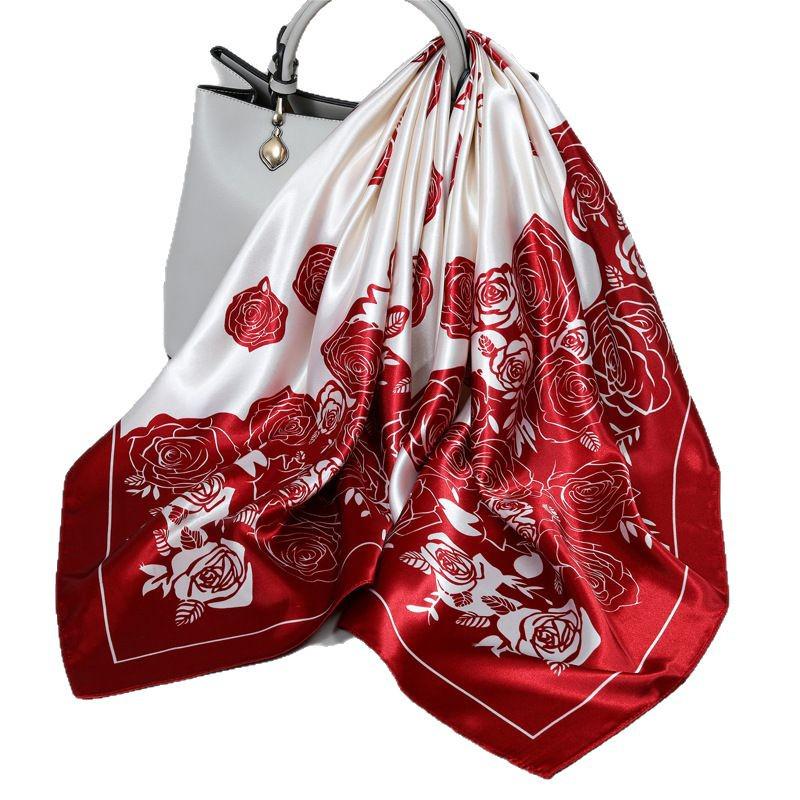Foulard quadrato in seta stile influencer: Sciarpa da collo da donna alla moda, Sciarpa, Protezione solare, Garza stampata, Accessorio per abbigliamento professionale