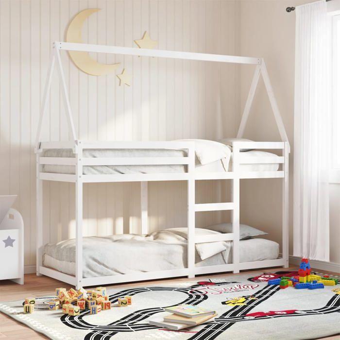 VidaXL Lit superposé avec toit blanc 90x200 cm bois de pin massif, lit, cadre de lit, lit mezzanine, meuble de chambre, 3282080
