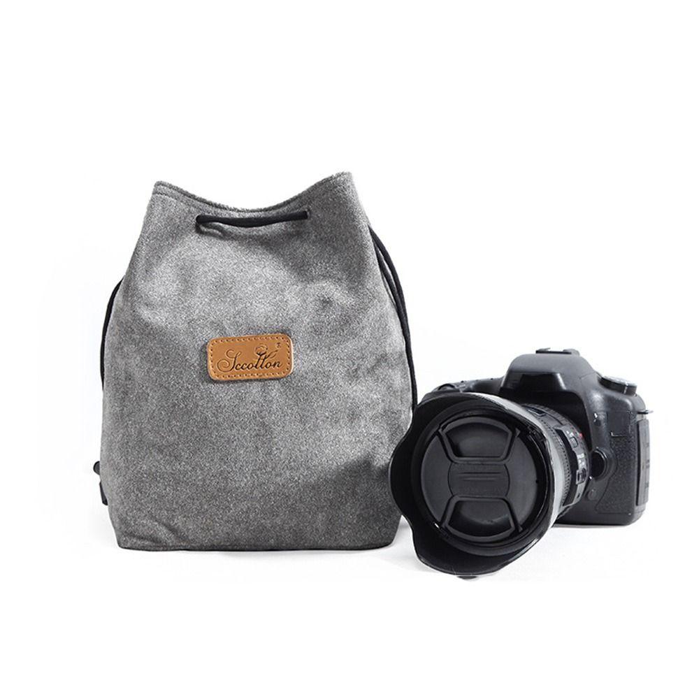 Soft Camera Storage Bag Dustproof Polar Fleece Lining Lens Protective Case Adjustable Strap Waterproof DSLR Drawstring Bag
