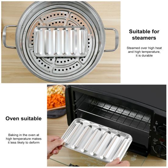 Rustfritt Stål Pølseform 6 Hulrom Hot Dog-form for Hjemmekoking Non-Stick Bakeverktøy for Barnemat Pølsemaker med Lokk
