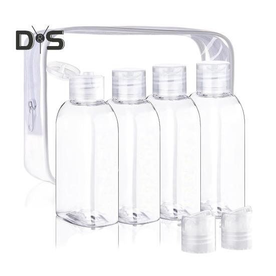4Pcs Clear Travel Bottles Kit for Toiletries BPA-Free Leak-Proof Refillable Containers for Shampoo Lotion Oils Portable Silicone Cream Jars Reusable