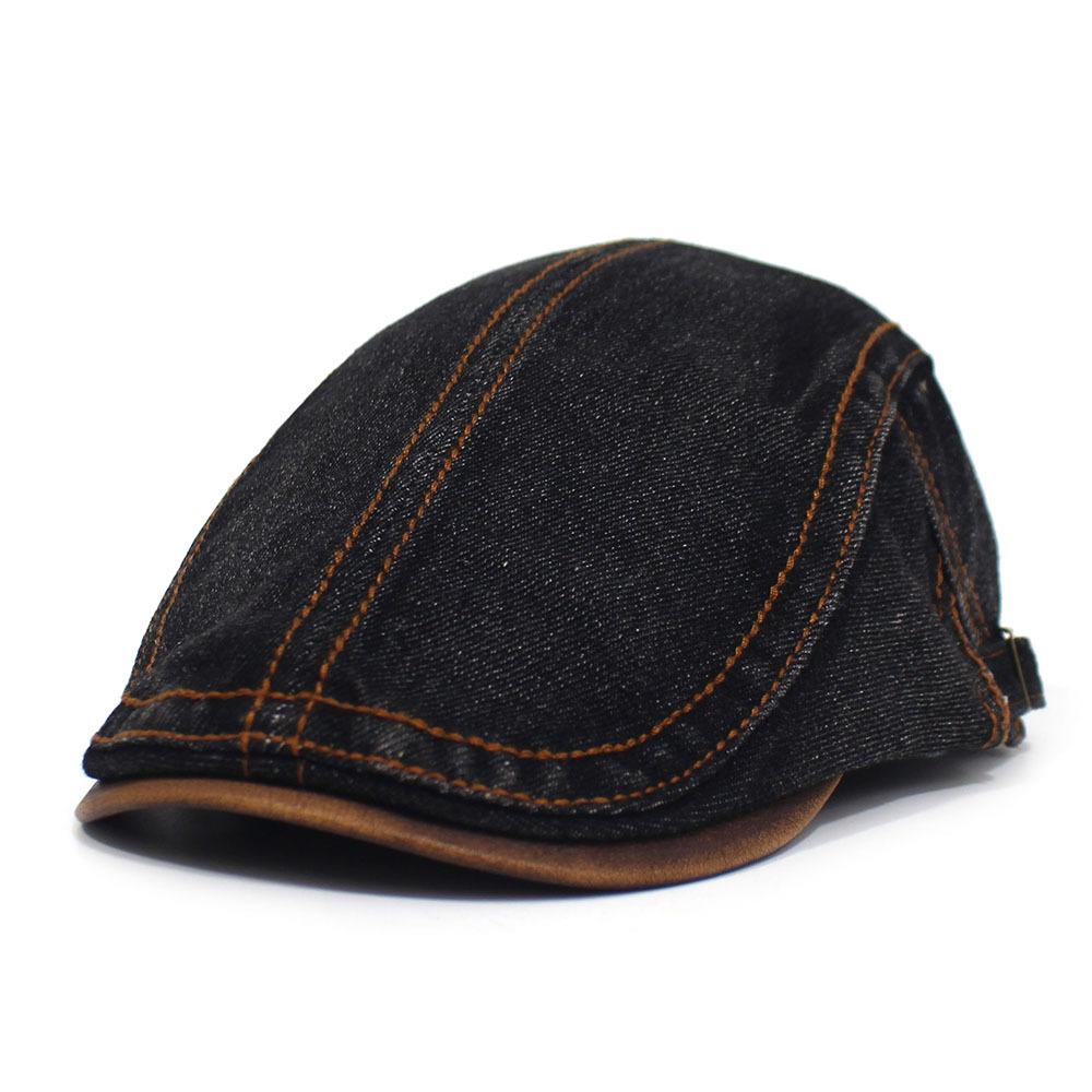 Men's and Women's Fashion Denim Hats Cotton Washed Denim Beret Retro Casual Cap Forward Hat