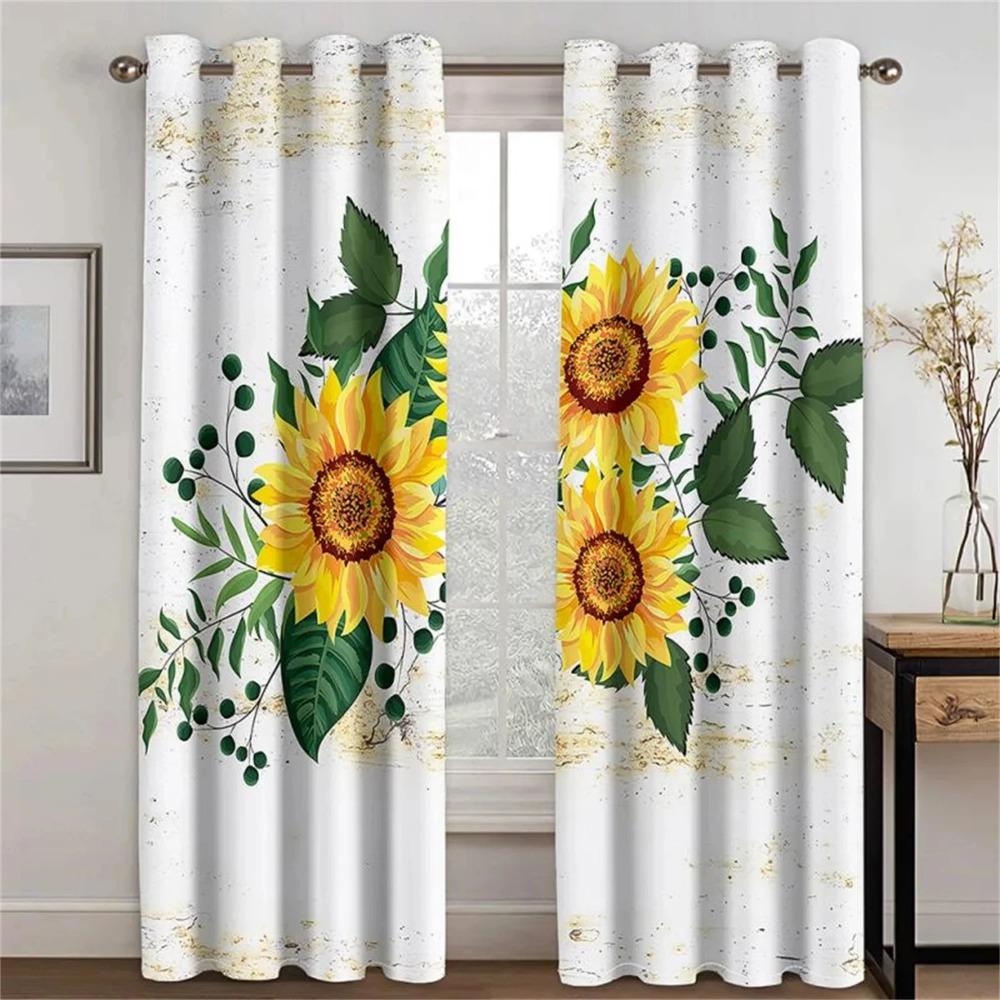 Vintage Pastoral Style Yellow Sunflower Curtains 2 Panels For Living Room Bedroom Kitchen Balcony Decorative Curtains