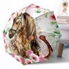 Horse And Floral Fantasy Portable Automatic Umbrella Folding Umbrella with 8 Ribs Sturdy Construction All-Season Use Compact Folding Umbrella