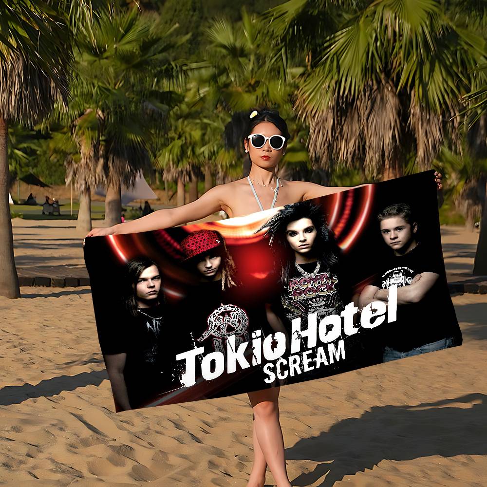 1pc Vintage Rock T-Tokio H-Hotel Microfiber Blanket Quick Drying Beach Towels Oversized Printing Super Absorbent Towel Blanket