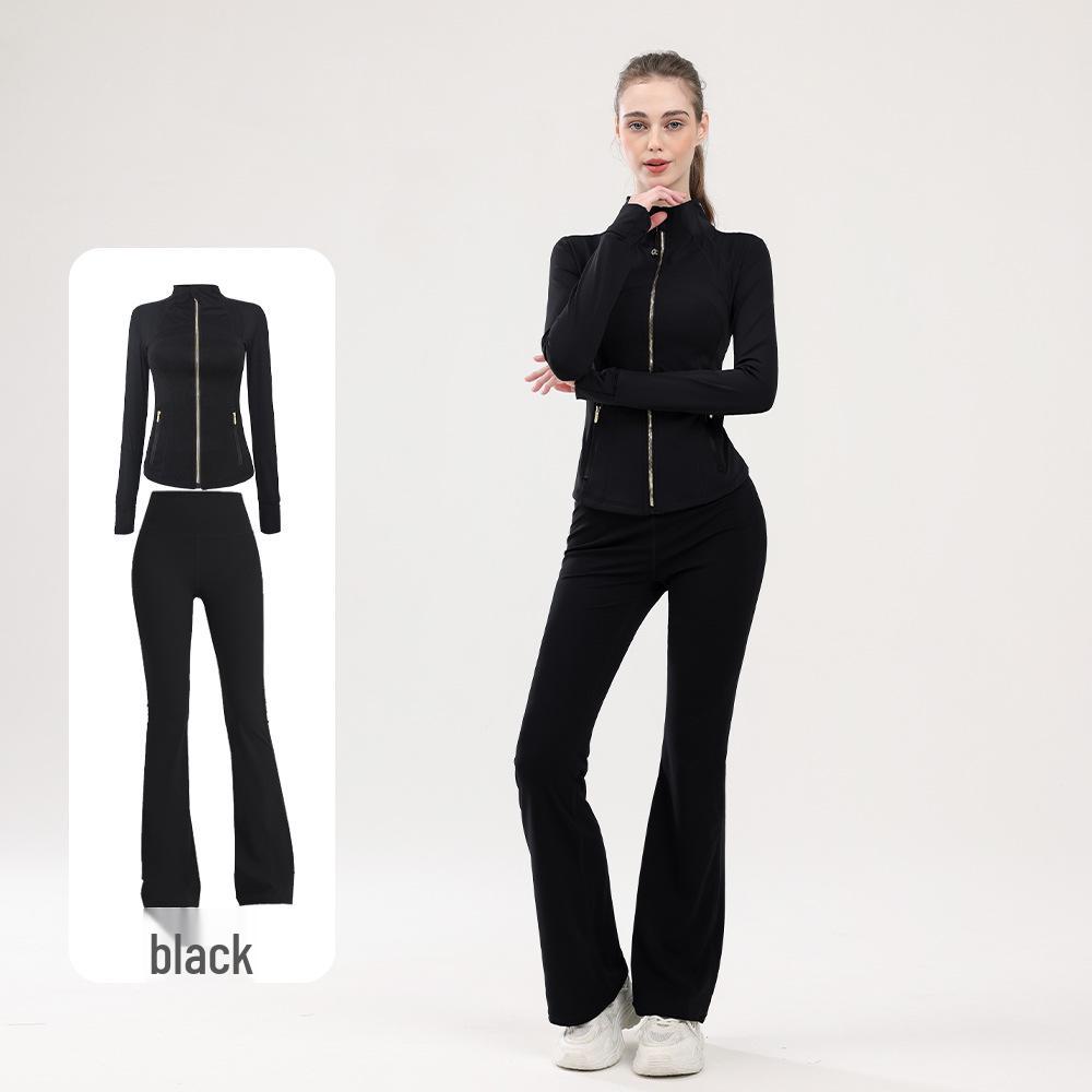 Women's No-Mesh Yoga Suit: High Elasticity Stand Collar Jacket & High-Waisted Flare Pants