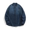 Autumn Men Chinese Style Tang Suit Shirt Washed Denim Top Traditional Kung Fu Tai Chi Denim Jacket Men Casual Cotton Coat Jacket