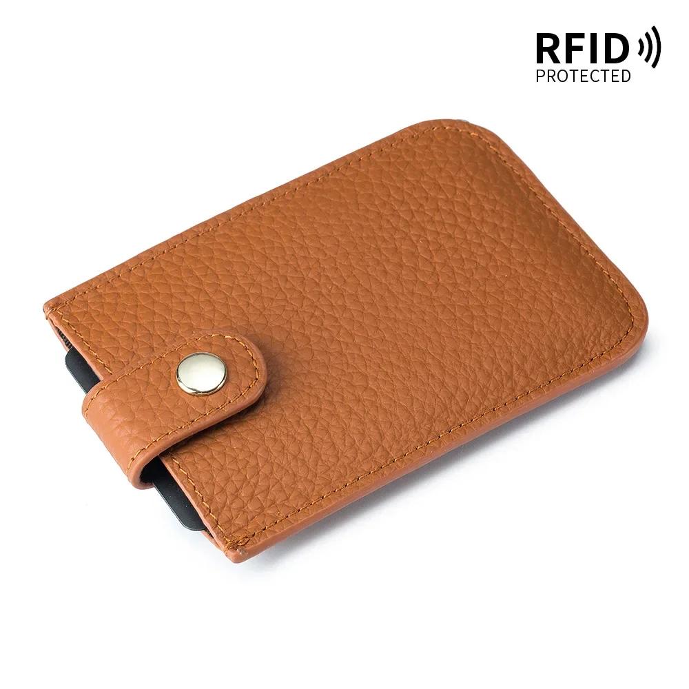 Fashion Genuine Leather ID Credit Card Holder RFID Protecter Cover Solid Color Thin Pocket Wallets Case Badge Holder UNISEX