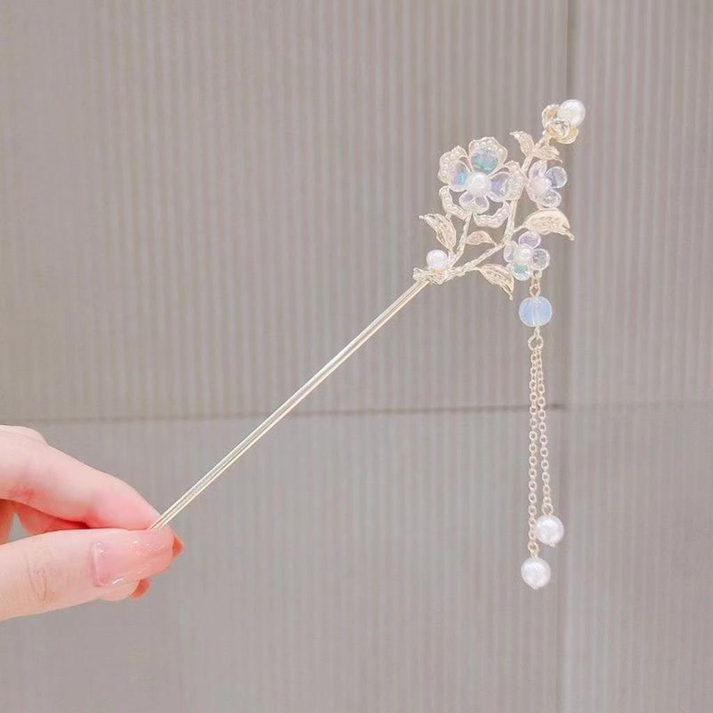 Chinese Style Vintage Hairpin Elegant Flower Vine Jade Stone Hair Stick Hanfu Cheongsam Evening Dress Hair Decor Accessories