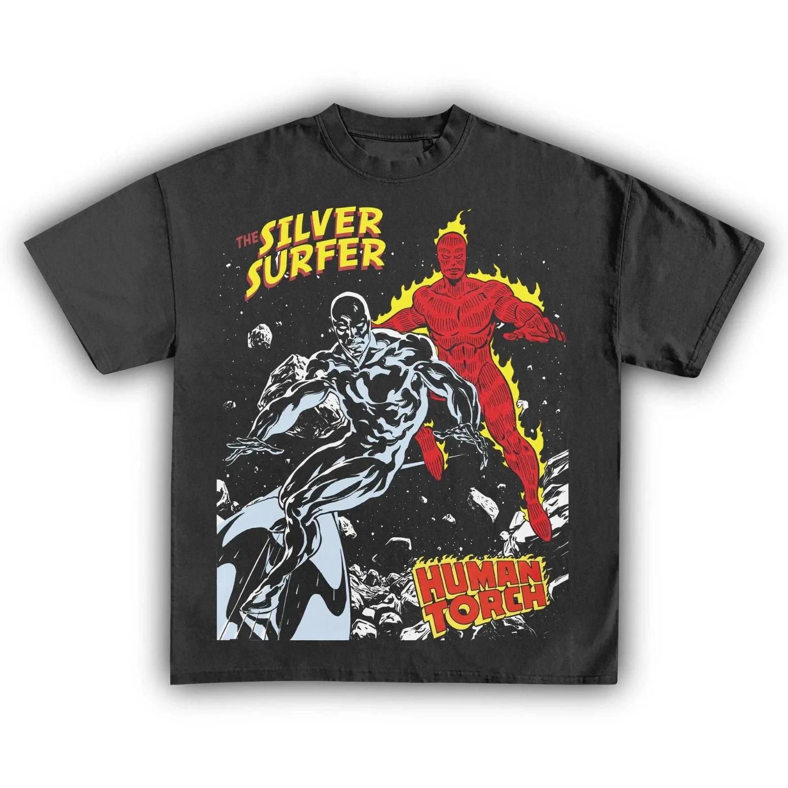 THE SILVER SURFER VS. HUMAN TORCH TEE, For Men, For Women, Breathable Soft Cotto XL
