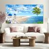 Nordische Blaue Meereslandschaft Santorini Leinwandbild Wandkunst Landschaft aus Blauem Meer und Himmel Poster und Drucke für Wohnzimmer Zuhause