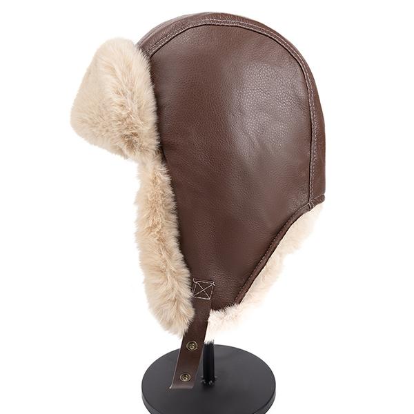 WTEMPO Faux Leather Plush Faux Fur Ear Protection Hats Couple Windproof Cold-proof Warm Bomber Hats Men's Autumn Winter Outdoor Cycling Skiing Hats
