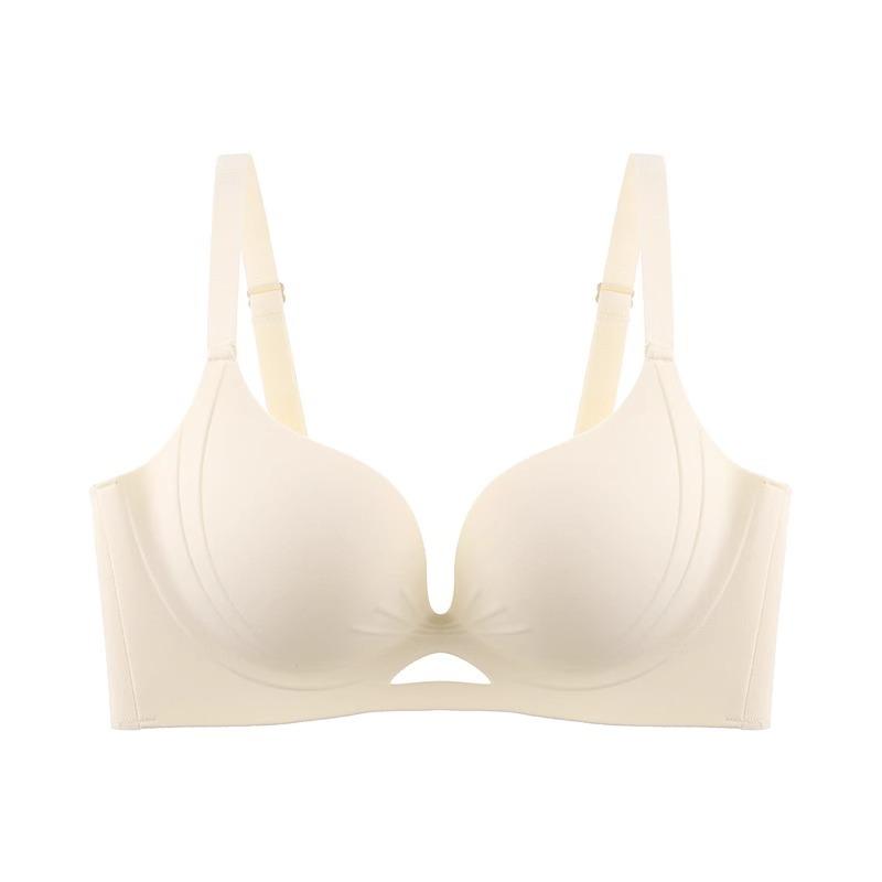 Cream Wireless Bra with Deep V Neckline and Adjustable Straps S
