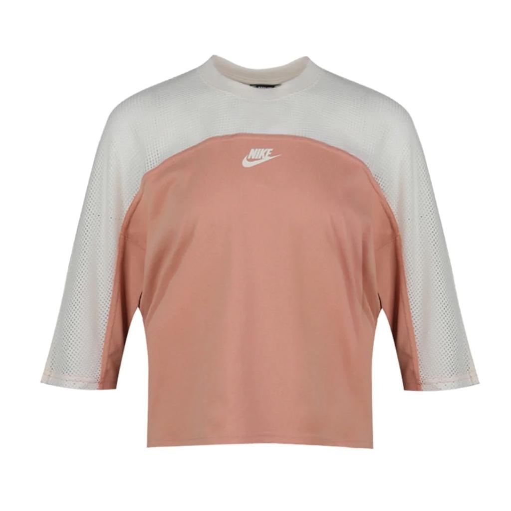 Nike Solid Logo Print Mesh Splicing Crew Neck American Long Sleeve Sweatshirt Women Sweatshirt Pink AR2324-605
