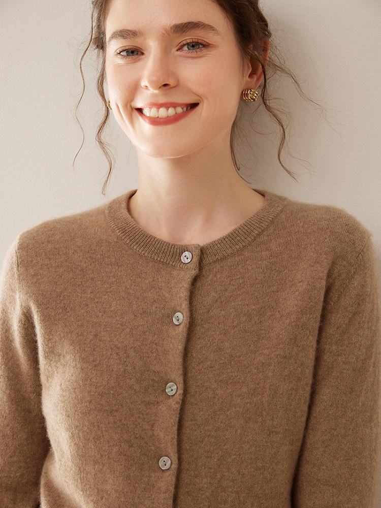 Damen Kaschmir Rundhals Einreiher Cardigan Pullover - Mittel-Dick - Frühling/Herbst