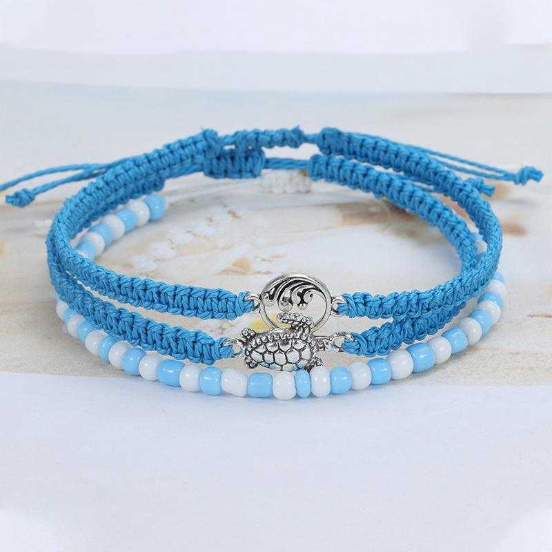 Beach Surfer Wave Bracelet for Women,Ocean Wave Adjustable Waterproof Handmade Braided String Beaded Bracelet Friendship Anklets