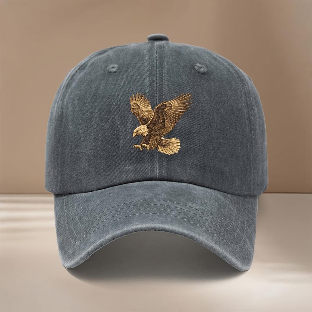 Eagle Washed Baseball Cap Denim Casual Adjustable Hat for Unisex Outdoor Sports