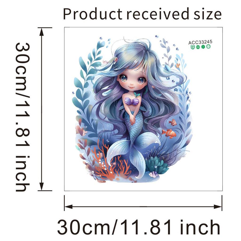 Cartoon Mermaid & Coral Toilet Seat Stickers, Waterproof Removable Self-Adhesive Bathroom Decals