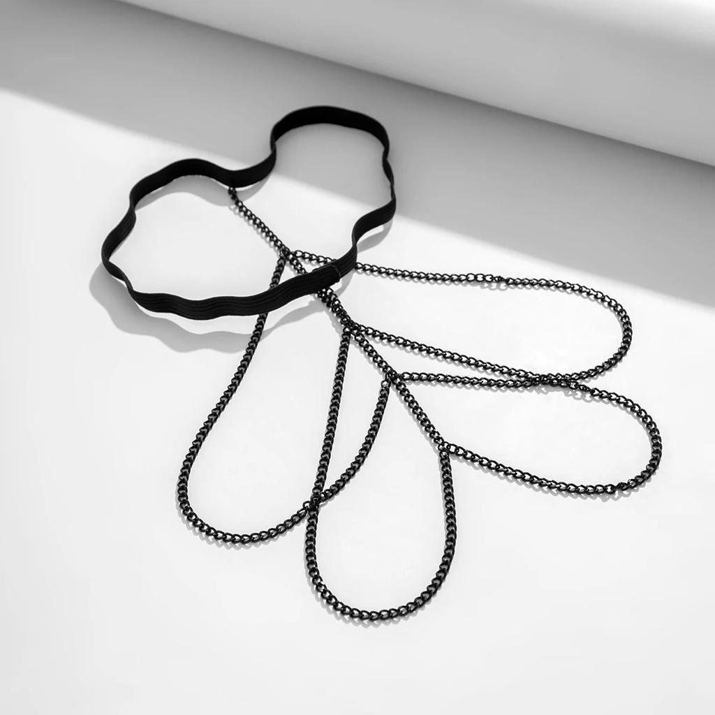 Neue Sexy Elastische Band Bandage Bein Oberschenkel Kette für Frauen Boho Schwarzes Eisen Geschirr Strumpfhalter Gürtel Körper Schmuck Kleid Dekorieren Neu