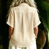 Womens Short Sleeve Button Down Shirt Loose Fit Lapel Collar Casual Blouse Lightweight Summer Top for Daily Wear