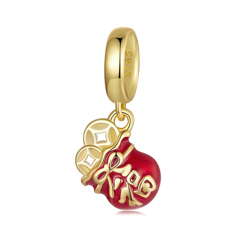 WOSTU 925 Silver New Year Gift Lucky Red KOI Charm Lucky Bag Pendant Pawprint Beads Fit Fortune Red Rope Bracelet DIY Jewelry