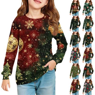 Weihnachtstag Mädchen Langarmbluse - Rundhals Weiche Taille Tunika