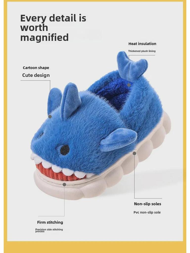 Kinder Winter Baumwollpantoffeln mit Fellabsätzen - Rutschfeste Indoor Cartoon Hausschuhe für Jungen & Mädchen