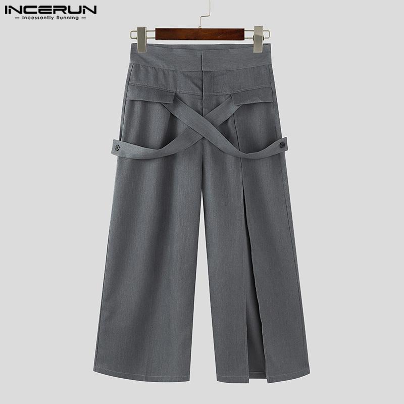 INCERUN Men Zipper Button Front Cross Splits Casual Long Pants Trousers