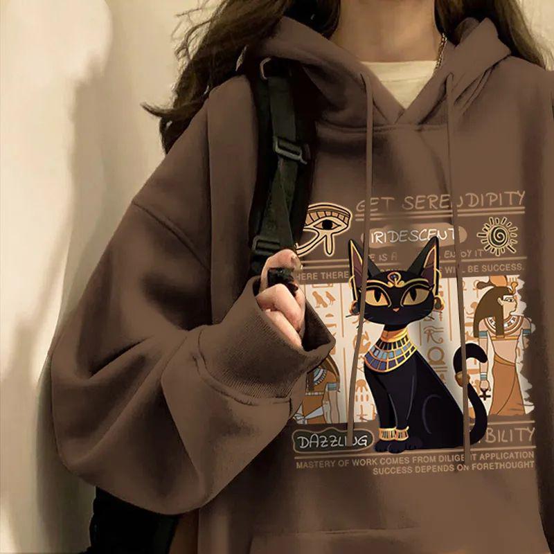 Women's Pure Cotton Retro Loose Fleece-Lined Hooded Sweatshirt - Spring/Autumn/Winter 2025 Trendy Top
