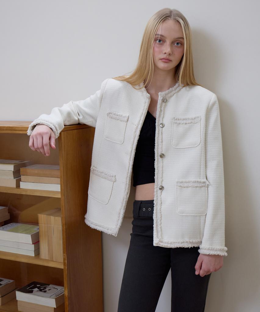 ROSEFRANTZ Fringe Pocket Tweed Jacket [Ivory]