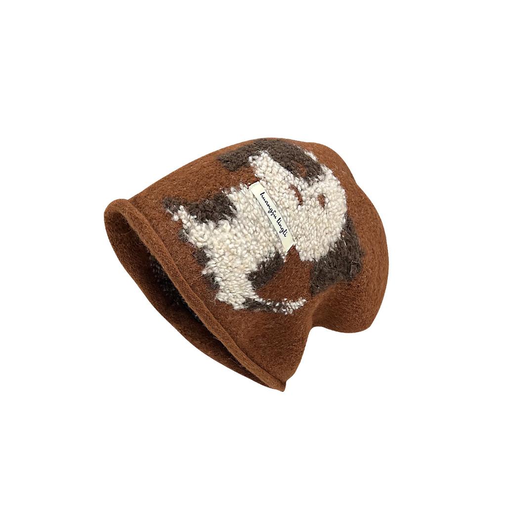 New cute puppy drawstring knitted cold hat stack hat women's autumn and winter warm fashion versatile bag head hat tide