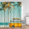 Camping Surf Shower Curtains Summer Vacation Traveler RV Beach Coconut Trees Seaside Bathroom Decorations Retro Bath Curtrains