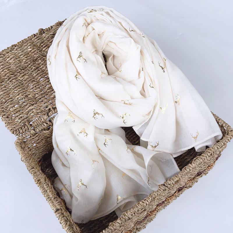 Autumn And Winter Hemp Cotton Bronzing Elk Scarf Widened Long Women'S Shawl Windshield Warm Literary Korean Version Scarf