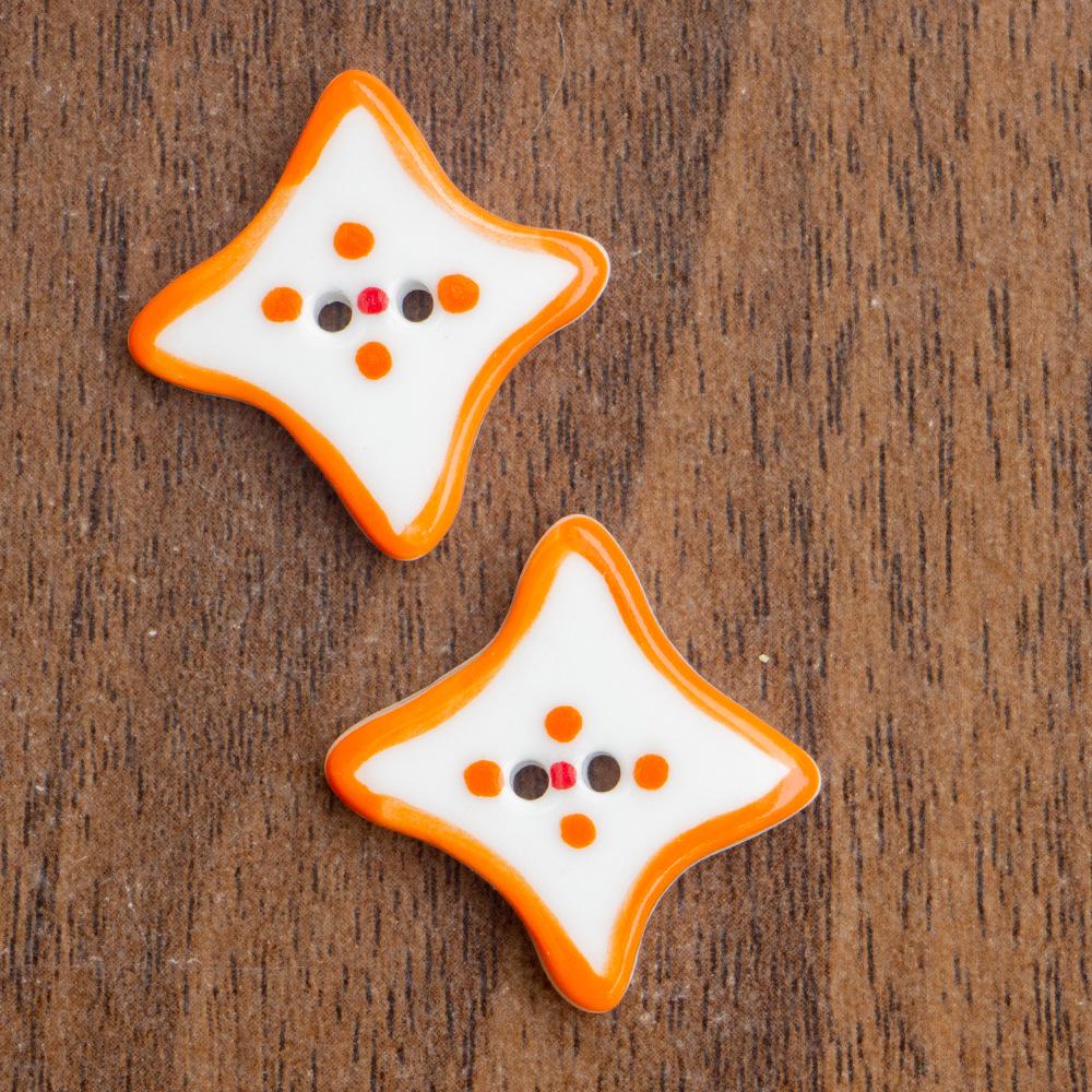 Hand-Painted Four-Pointed Star Ceramic Button - Handmade Ornament for Clothing Accessories