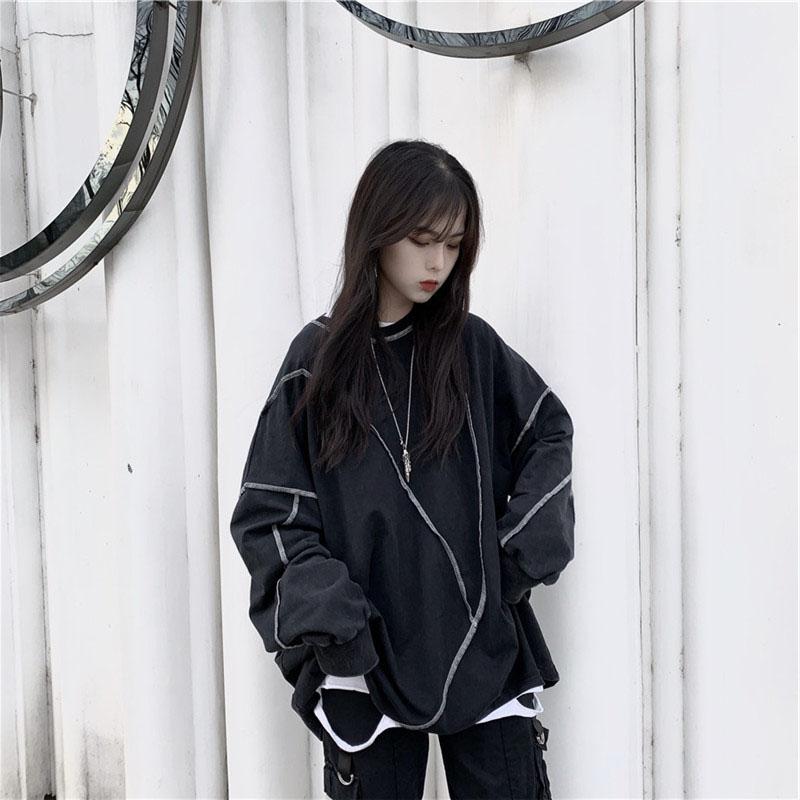 Felpe con cappuccio senza cappello Harajuku BF Style Nero Hip-hop Chic Teens Felpe Autunno Trendy All-match Daily Simple Womens Streetwear Nuovo