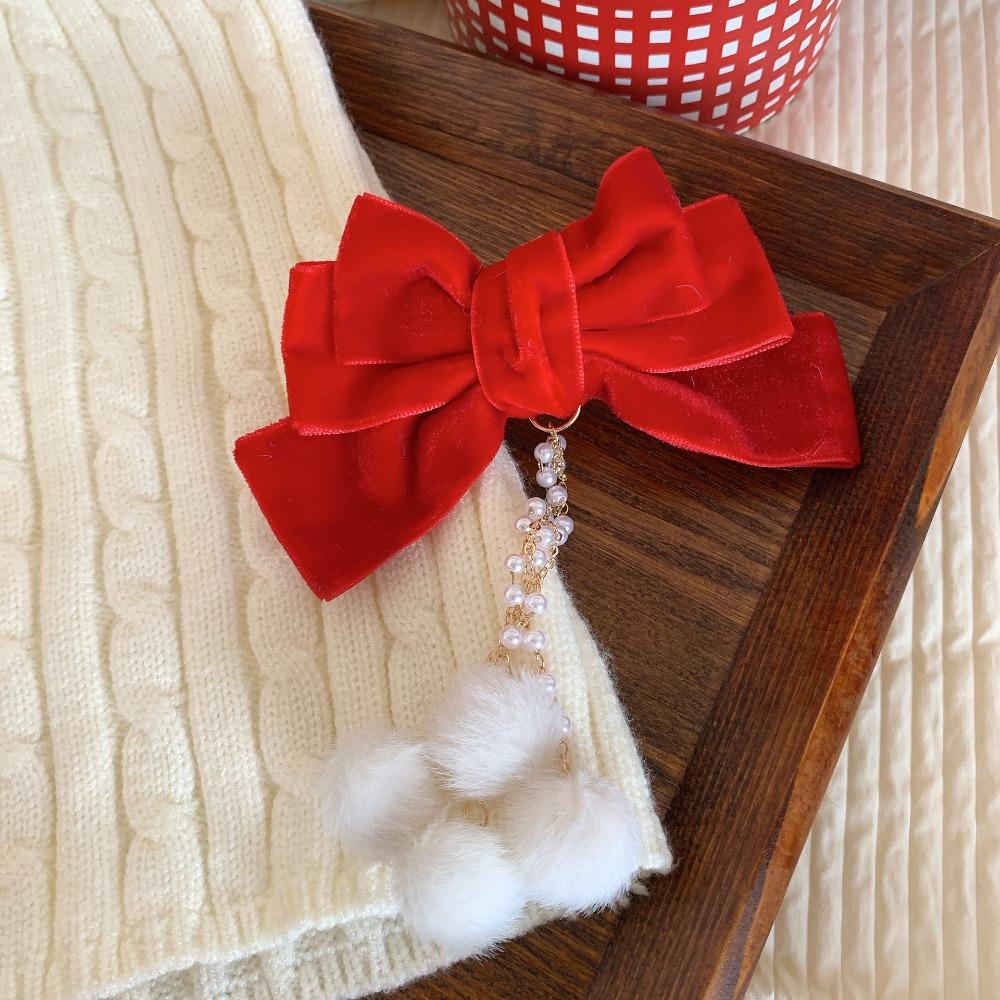 Cloth Velvet Red Bow Hairpin Plush Ancient Style Hairpin Cute Hanfu Hair Sticks  Baby
